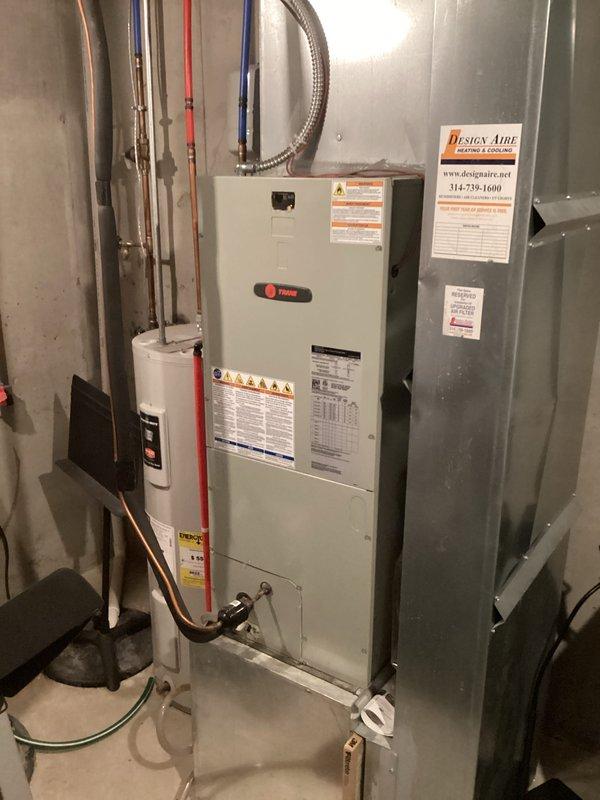 Completed comprehensive Supertune maintenance service on Trane air handler unit located in basement mechanical room. Performed full system inspection, replaced heavily soiled 16x25x1 air filter that showed significant dust and debris accumulation, checked all electrical connections and components, verified proper airflow and operation, and ensured system is running at optimal efficiency for the cooling season.