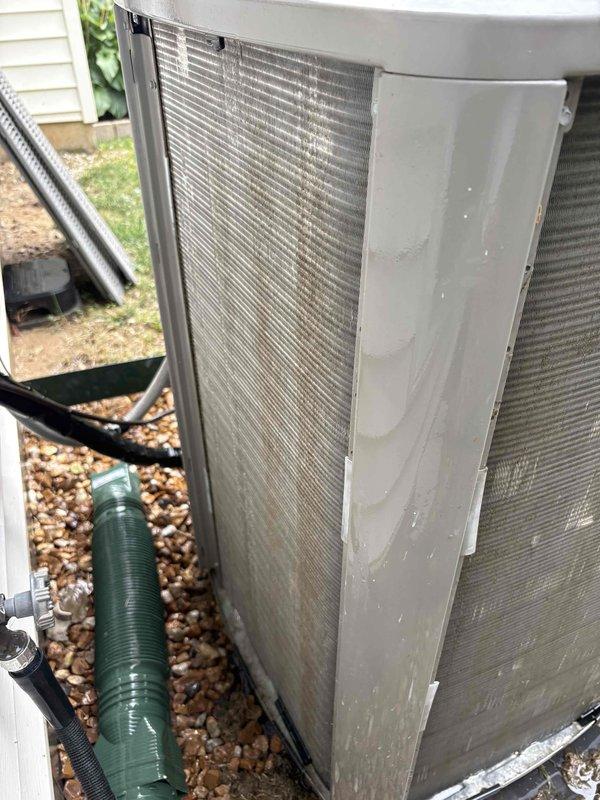 Completed routine cooling season tune-up on 2017 Lennox air conditioning system. Performed comprehensive system inspection including refrigerant charge verification, electrical component testing, condensate drain evaluation, and airflow assessment. Outdoor condenser coil showed moderate accumulation of dirt and debris on fins, which was cleaned to restore optimal heat transfer efficiency and system performance. All components operating within manufacturer specifications with no issues identified.