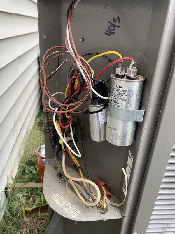 Completed annual preventative maintenance tune-up on outdoor condensing unit located in side yard. Performed comprehensive system inspection including electrical connections, dual-run capacitor testing (19/40 MFD), refrigerant line inspection, and verification of all safety controls. Inspected 16x25x1 air filter and confirmed proper installation, checked all wiring connections and copper refrigerant tubing for integrity, and verified unit operational status with system operating as designed.