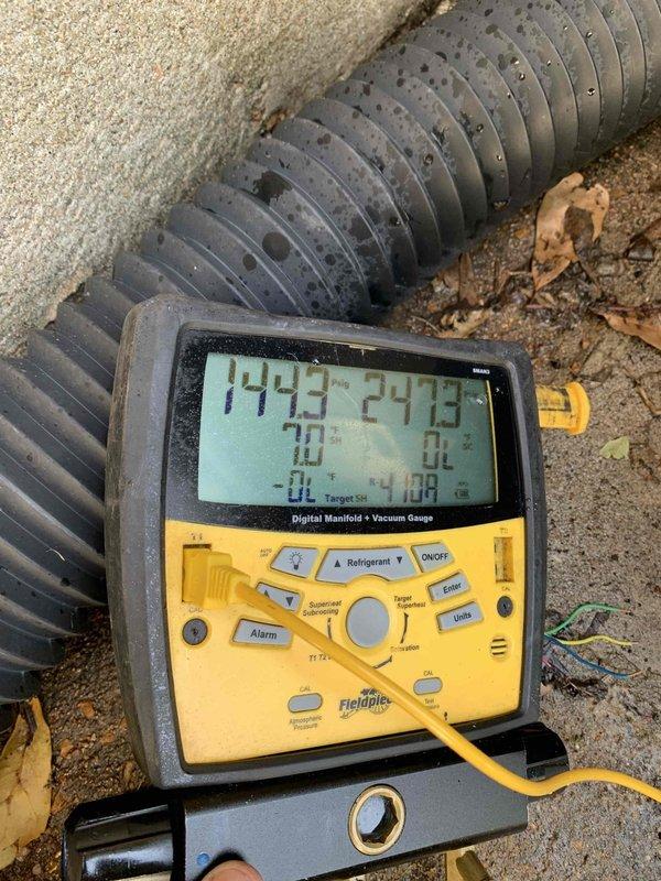 Replaced failed compressor on Goodman condenser unit under warranty. Evacuated system, installed new compressor, pressure tested, pulled vacuum, and recharged system to manufacturer specifications. Verified proper operation with manifold gauges showing system pressures within normal range and unit cooling effectively.