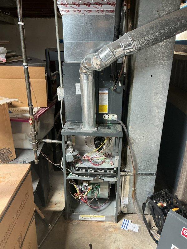 Completed furnace tune-up on 3-year-old unit located in basement. Performed comprehensive inspection of internal components including blower motor assembly, electrical connections, wiring harnesses, and circuit boards. Inspected 16x25x1 air filter for proper airflow and system efficiency. All mechanical and electrical components found operating within normal parameters.
