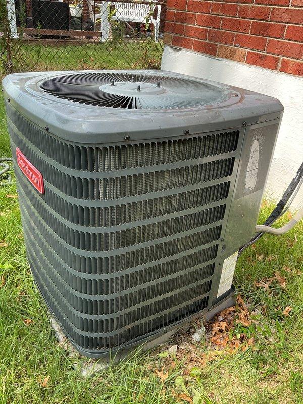 Completed comprehensive tune-up maintenance on a Goodman air conditioning condenser unit located in the backyard. Performed standard preventive maintenance procedures including system inspection, cleaning of condenser coils and fins, verification of refrigerant levels, electrical connection testing, and operational performance evaluation. Unit was found to be in satisfactory working condition with age-appropriate wear; all components functioning within normal parameters upon completion of service.