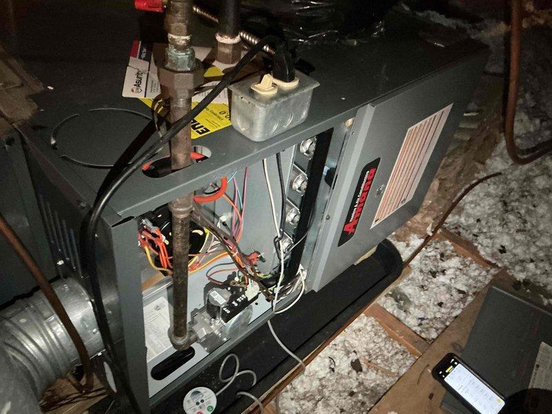 Completed fall/winter preventive maintenance inspection on two HVAC heating systems. Performed comprehensive 8-12 point checks on both units, including thermostat operation verification, electrical connection inspection, and internal component assessment. Accessed air handler units to examine wiring configurations, safety controls, and blower assemblies. Verified proper thermostat functionality and system response. Inspected ductwork connections, refrigerant lines, and insulation integrity in attic installation area. All systems operational and ready for heating season.