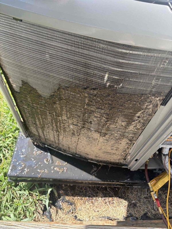 Performed comprehensive cooling season tune-up on 7-year-old Lennox air conditioning system. Inspected and replaced air filter, cleaned condenser coil which showed heavy accumulation of dirt and debris affecting airflow efficiency, verified refrigerant levels, tested electrical components, and confirmed system operation within manufacturer specifications. Unit is now operating properly with no issues reported.