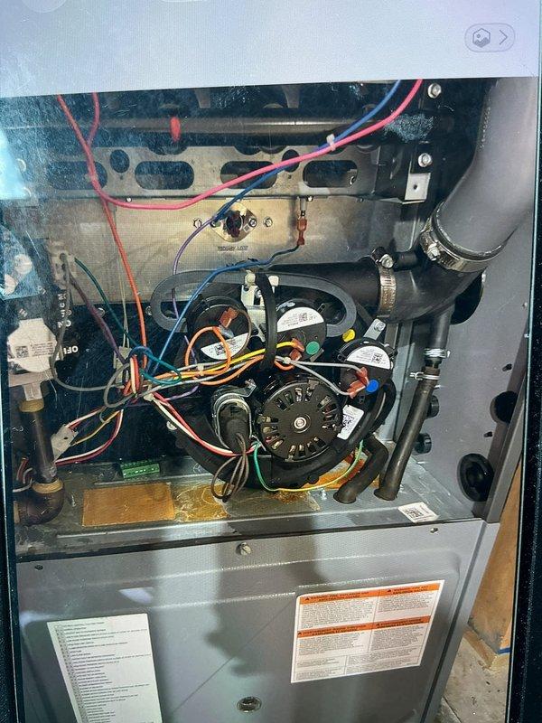 Responded to no-cool call with EE internal fault error message displayed on thermostat and unit continuously running without cycling off. Performed diagnostic inspection of basement ground-level unit, examining blower motor assembly, capacitor, wiring connections, and control board components. Advised customer to shut off air conditioning system and operate thermostat in fan-only mode to prevent further damage until internal fault can be properly diagnosed and repaired.