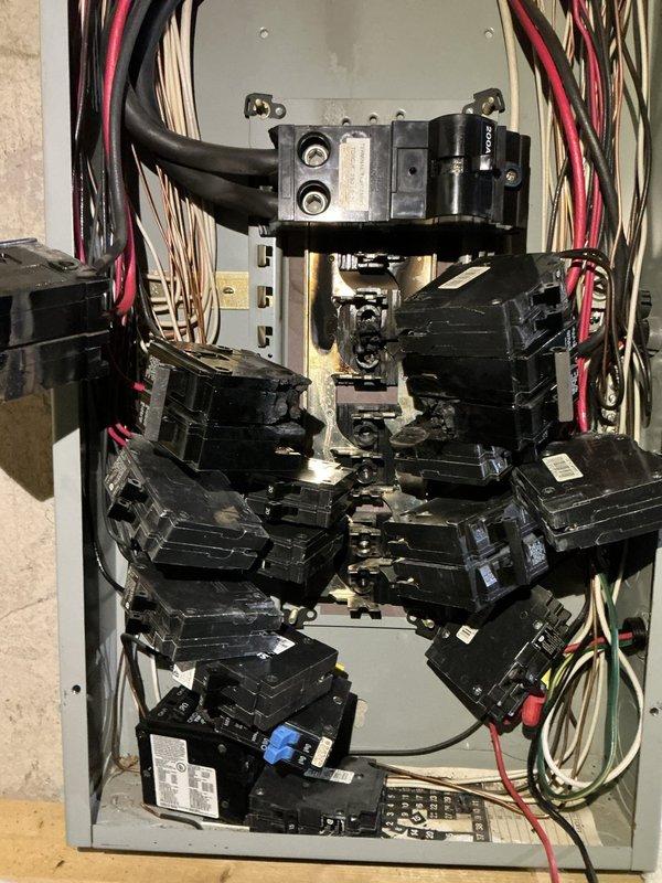 Responded to emergency service call for reported melting panel and breakers. Upon arrival, performed comprehensive inspection of electrical panel and all interior components. Thoroughly examined main breaker, branch circuit breakers, bus bars, wire connections, and all termination points for signs of overheating, melting, arcing, or thermal damage. Inspected all conductors entering and exiting the panel including service entrance cables and branch circuit wiring. Verified proper wire sizing, connection integrity, and torque specifications at all termination points. Tested and evaluated panel capacity and load distribution across circuits. Documented panel condition with detailed photographs showing current state of main disconnect, circuit breaker arrangement, wire routing, and overall installation. Panel assessment completed and findings documented for customer review and recommended corrective action plan.