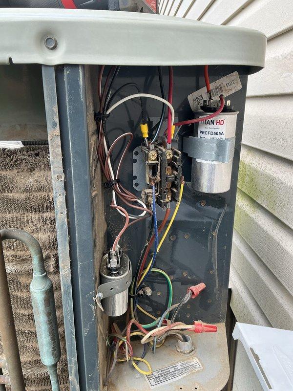 Replaced failed condenser fan motor with 5458 model from truck stock to restore proper airflow and unit operation. Removed and disposed of old motor, installed replacement motor, verified electrical connections at capacitor and contactor, and tested system for proper operation.