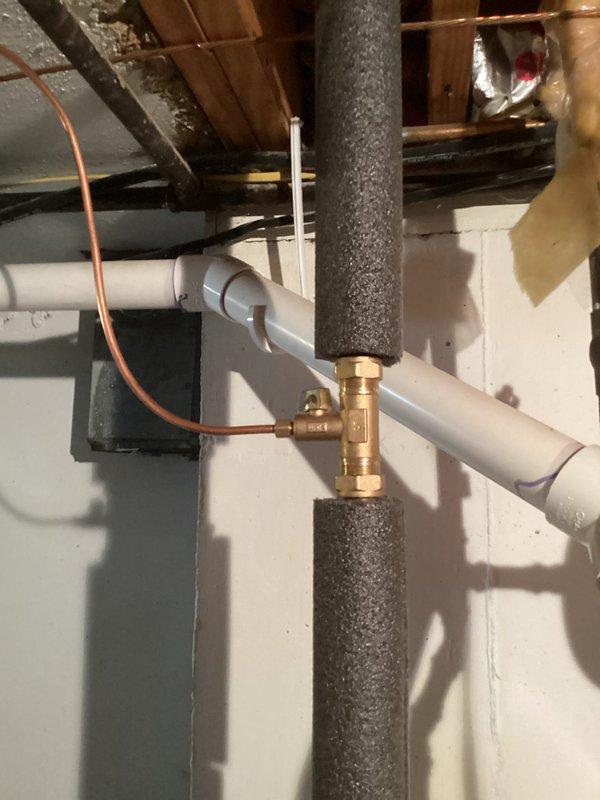 Completed installation of 600 CFM humidifier on existing HVAC system. Unit was properly mounted, water supply line connected with shutoff valve and insulated piping, and integrated with ductwork. System tested and confirmed operational.