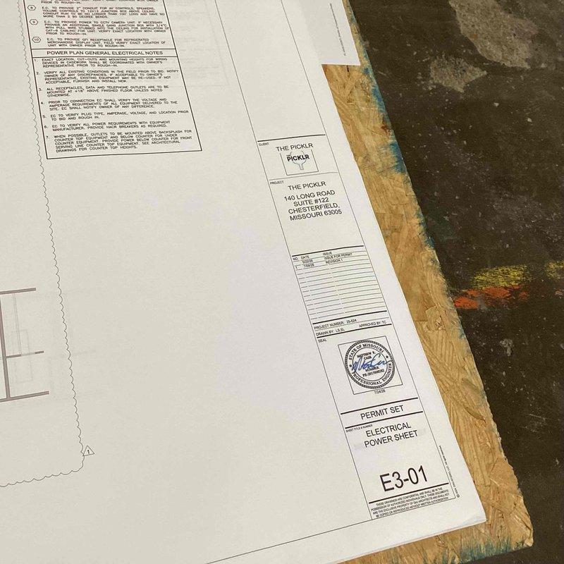 Reviewed architectural and electrical power plans for a multi-court sports facility featuring seven individual courts with supporting auxiliary spaces. Documented permit set electrical drawings including power distribution layouts, general electrical notes, and specifications for the entire property. Updated project timeline to 8-12 week timeframe and captured photographic documentation of construction plans for comprehensive electrical estimate preparation.