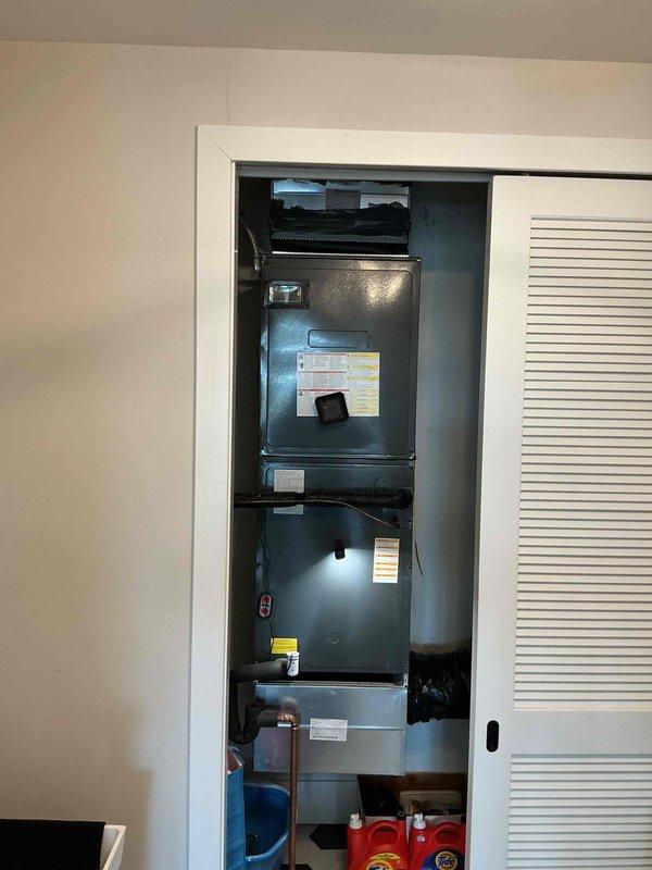 Completed comprehensive cooling system tune-up on single AC unit located in interior utility closet. Performed standard maintenance procedures including system diagnostics with digital multimeter, electrical testing of components, and inspection of air handler and ductwork connections. All equipment found to be operating within normal parameters with no issues identified during service visit.