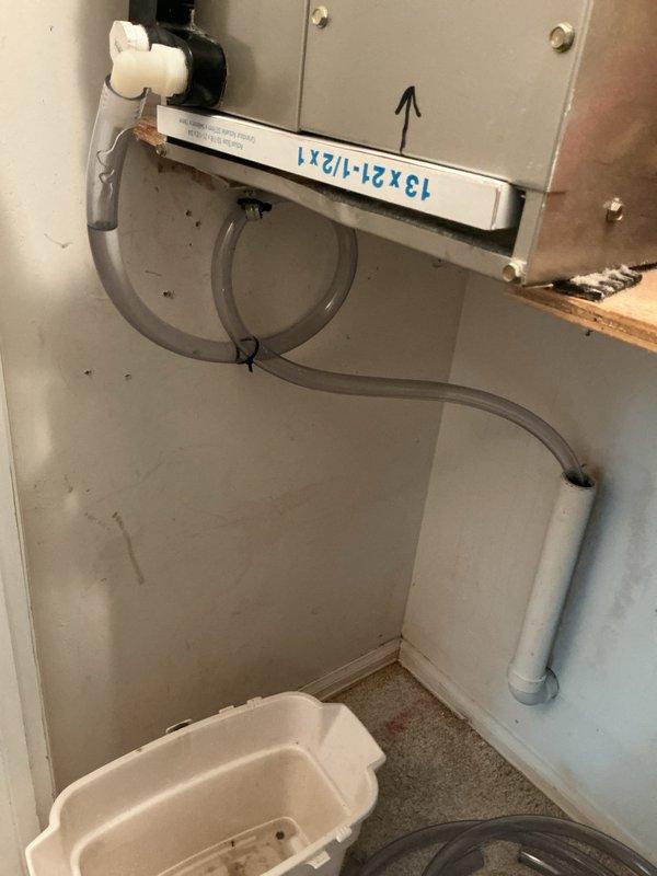 Responded to reported water leak originating from furnace system in utility closet. Upon inspection, identified condensate drainage issue affecting the HVAC unit. Cleared condensate line obstruction, verified proper drainage flow, and confirmed no further water accumulation from the system.