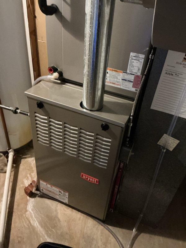 Completed preventive maintenance tune-up on Bryant furnace unit located in basement. Performed comprehensive system inspection including burner assembly cleaning, filter evaluation, blower motor lubrication, electrical connection verification, and combustion analysis to ensure optimal heating efficiency and safe operation for the upcoming season.