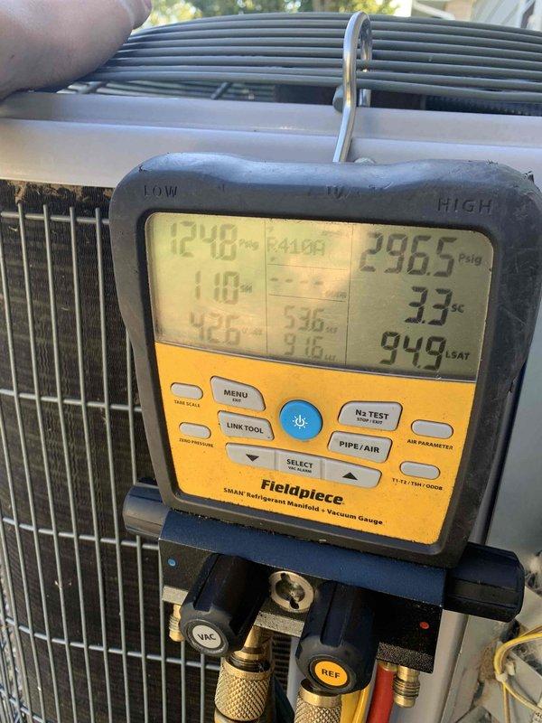 Completed comprehensive tune-up on a 10-year-old residential air conditioning unit located at side of home. Performed standard maintenance protocol including system diagnostics with digital manifold gauge, recording operating pressures and temperatures to verify proper refrigerant charge and system performance. Inspected condenser coils, refrigerant lines, and all accessible components to ensure optimal operation for the cooling season.