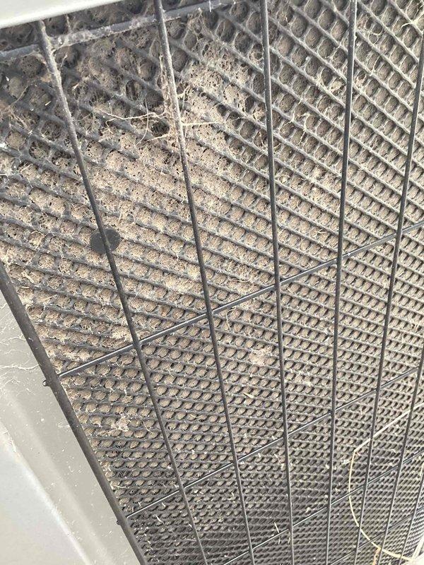 Responded to no-cool complaint on 19-year-old Lennox system. Upon arrival, found outdoor condenser coil heavily contaminated with dust, dirt, debris, and lint accumulation restricting airflow through fins. Cleaned condenser coil thoroughly to restore proper heat transfer capability. Connected manifold gauges to system and verified refrigerant pressures and temperatures. System operating parameters returned to normal range following coil cleaning. Unit tested and confirmed cooling operation restored.
