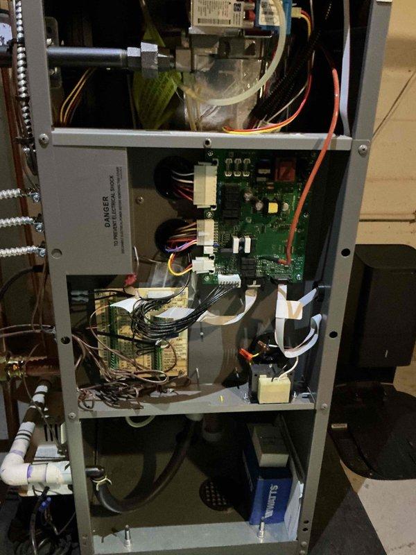 Completed annual preventive maintenance on a 3-year-old residential boiler system located in basement mechanical room. Performed comprehensive tune-up including inspection of all electrical components, control boards, and safety systems. Verified proper operation of burner assembly, tested all safety controls, checked venting system integrity, and inspected copper piping connections and brass valves throughout the hydronic heating system. All components found operating within normal parameters with no issues identified. System returned to full operational status.