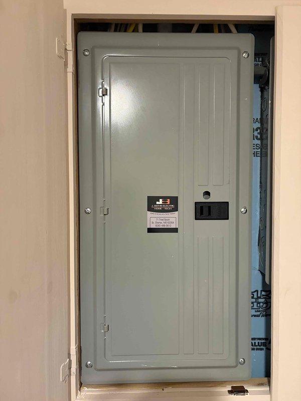 Installed a ceiling fan in the living room and a ventilation fan in the bathroom, including mounting, wiring connections to the existing circuits, and operational testing of each unit. Verified the service panel and exterior meter and service entrance equipment were intact and in good condition, with no visible damage or anomalies.