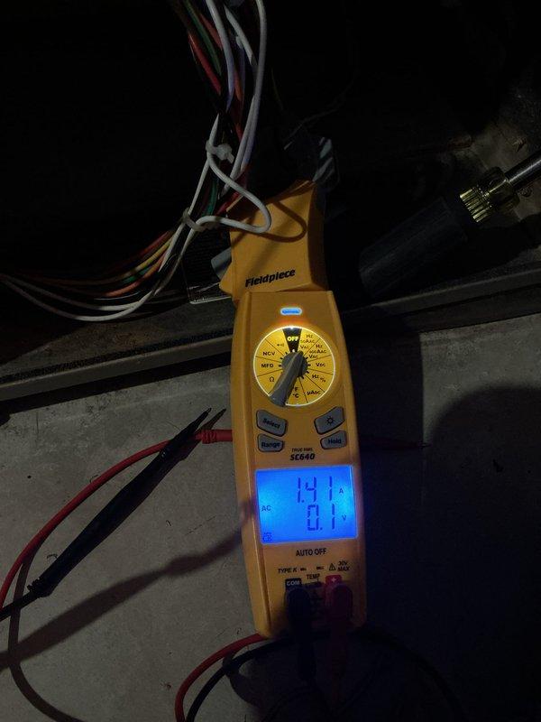 Performed a tune-up on one gas furnace, including inspection of the electrical and gas connections and verification of the blower and control wiring. Tested the capacitor with a calibrated clamp multimeter, measuring approximately 4.7 µF, and checked amperage and voltage draw on the electrical components to confirm they were operating within manufacturer specifications. System was left in working order.