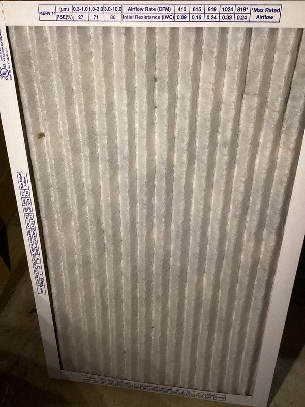 Performed a seasonal heating tune-up on one Lennox upright gas furnace, including inspection of the unit, venting, and gas connections for proper operation. Found the pleated return air filter heavily loaded with dust and debris, which restricts airflow and reduces system efficiency, and recommended replacement. The furnace was left operating normally at the completion of the service.