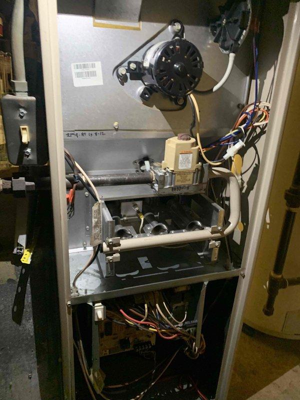Performed a complete tune-up on a single gas-fired furnace, inspecting the burner assembly, gas valve, manifold, inducer motor, and control board wiring for proper condition and operation. Found the return air filter heavily soiled with significant dirt loading that restricts airflow, and recommended replacement to restore proper airflow and system efficiency.