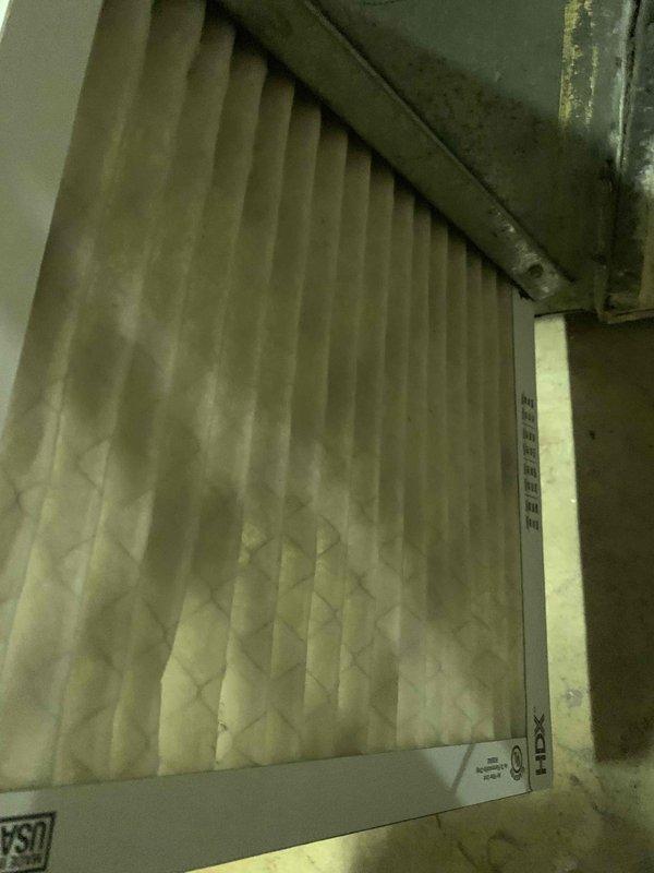 Performed a complete tune-up on a single gas-fired furnace, inspecting the burner assembly, gas valve, manifold, inducer motor, and control board wiring for proper condition and operation. Found the return air filter heavily soiled with significant dirt loading that restricts airflow, and recommended replacement to restore proper airflow and system efficiency.