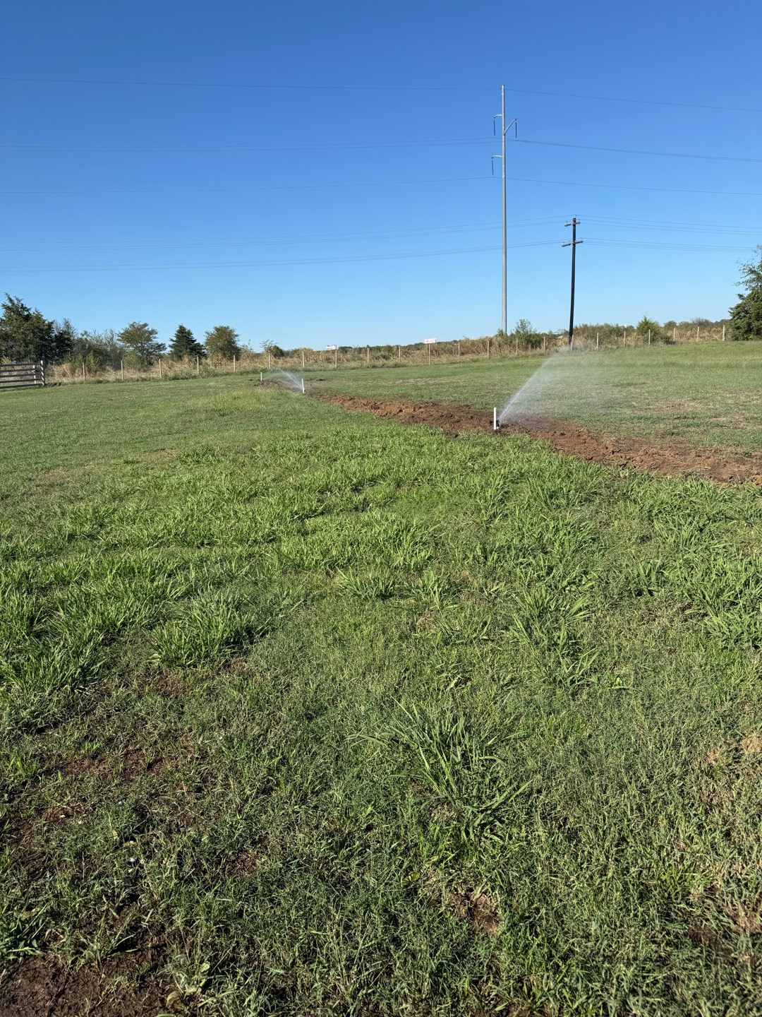 Install new 1” pvc sprinkler line with 3 sprinkler heads