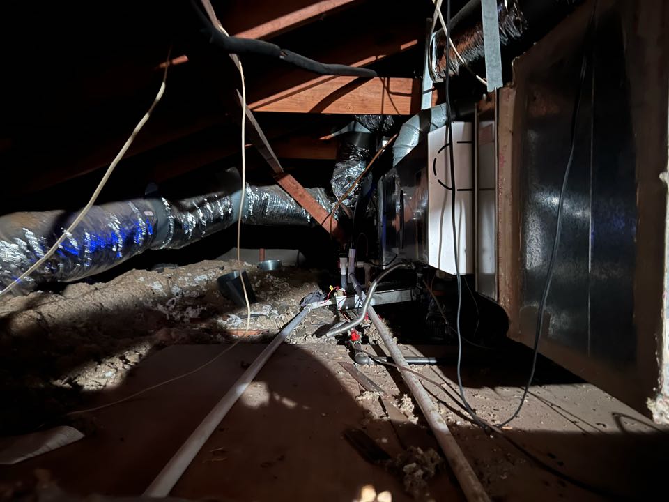 Attic overhaul. HVAC work, insulation removal. 