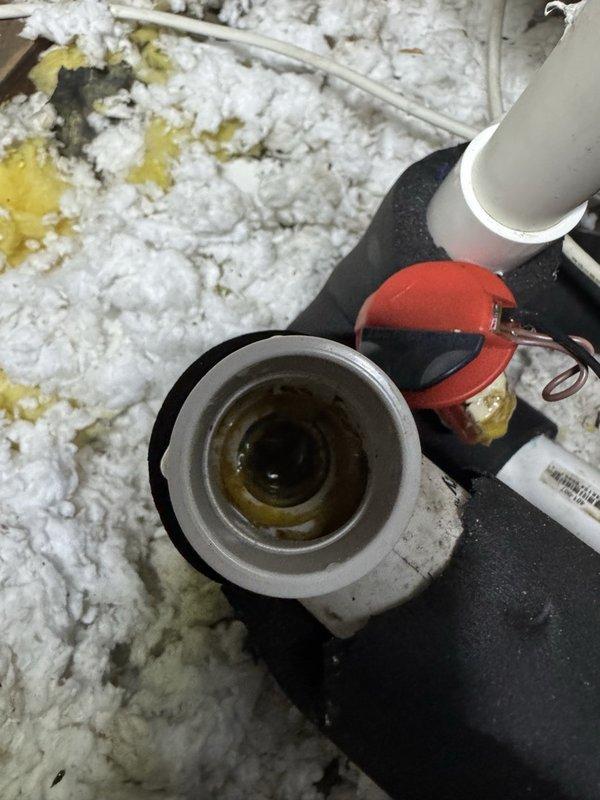 Performed first maintenance service on 2024 Daikin unit. Upon inspection, discovered deteriorated duct insulation wrap with significant tears and separation requiring future attention, along with discolored condensate visible in drain pan assembly. Completed standard maintenance procedures including filter inspection, refrigerant line check, and system operational verification to ensure proper cooling performance.