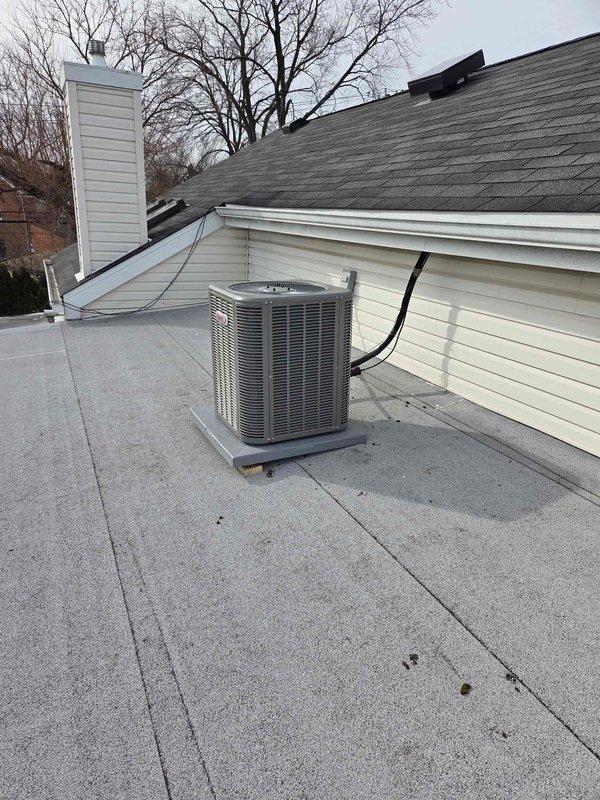 Successfully completed installation of a new Lennox 13 SEER 3-ton air conditioning system on the second floor. Work included reclaiming refrigerant from existing equipment, removing old condenser and coil, installing new Lennox condensing unit on roof and new evaporator coil, connecting to existing copper lines, evacuating system, and charging with R410a refrigerant. System was tested and adjusted for proper operation with all safety checks completed.