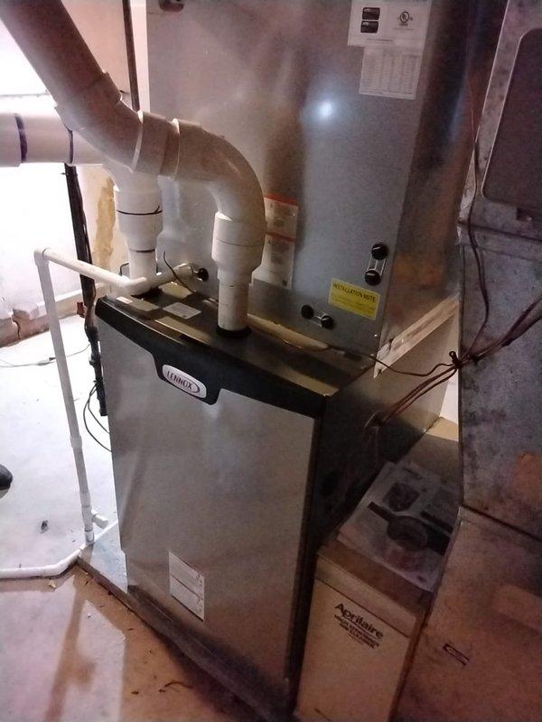 Successfully installed a new Lennox 99% efficient, 110k, modulating forced air furnace, replacing the old unit. Connected the system to existing ductwork, gas line, electrical circuit, and exhaust, with necessary sheet metal transitions. Completed full startup testing and safety inspection, verifying proper operation of the entire system.