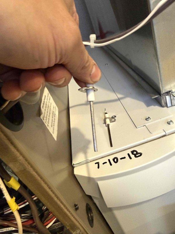 Replaced aging White Rogers 1F80-261 thermostat (installed 2002) that was failing to maintain consistent temperature, cycling off prematurely, and requiring frequent resets despite battery replacement. Installed new compatible thermostat, verified proper wiring connections to control board, and confirmed system now maintains set temperature without interruption.