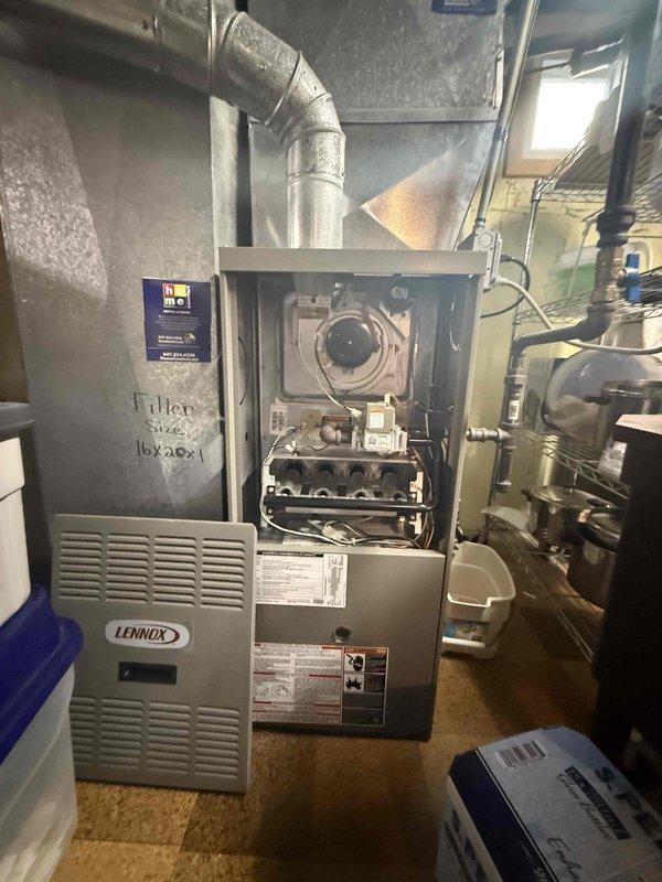 Performed diagnostic service on 19-year-old Lennox furnace system with non-operational heating issue. Inspection revealed worn control board and blower motor requiring replacement. Installed new components, cleaned burner assembly, and verified proper system operation with complete cycling test.