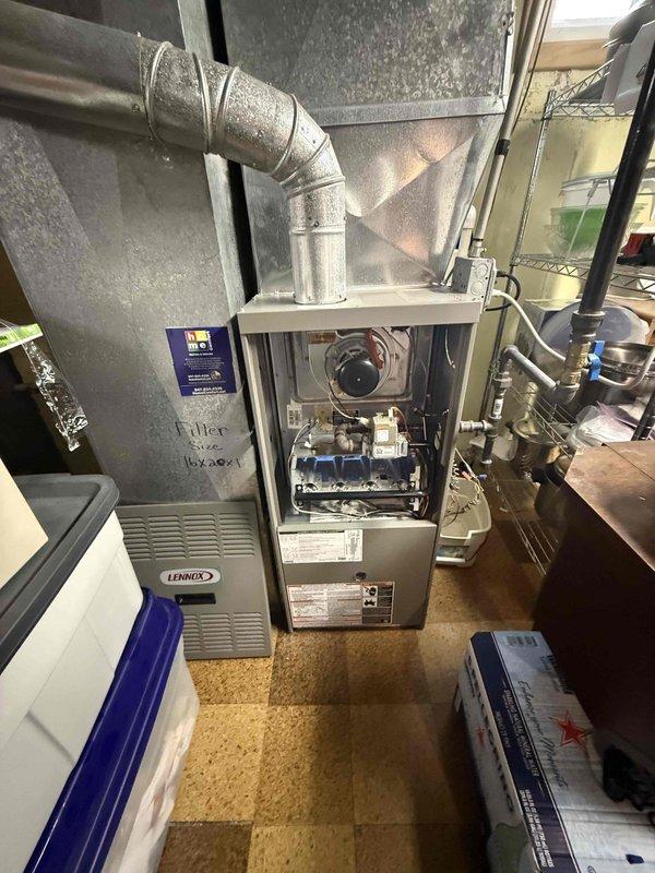 Performed diagnostic service on 19-year-old Lennox furnace system with non-operational heating issue. Inspection revealed worn control board and blower motor requiring replacement. Installed new components, cleaned burner assembly, and verified proper system operation with complete cycling test.