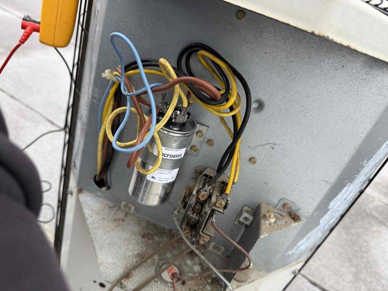 Performed scheduled spring commercial maintenance service on vacant unit. Inspected electrical components including capacitor and wiring connections. Replaced air filter and completed required maintenance checklist. Documented current equipment specifications and filter information for system records.