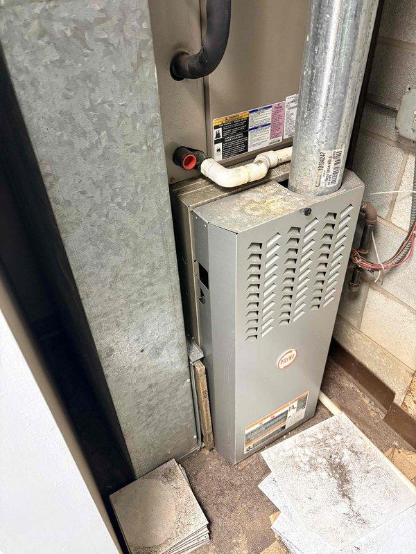 Performed spring commercial CNC maintenance on vacant unit, accessed via lockbox (code 2424). Inspected furnace system and identified failing motor run capacitor (TITAN PRO TRCFD355 35+5MFD); replaced capacitor to restore proper operation. Completed maintenance checklist and documented current equipment specifications for filter list update.