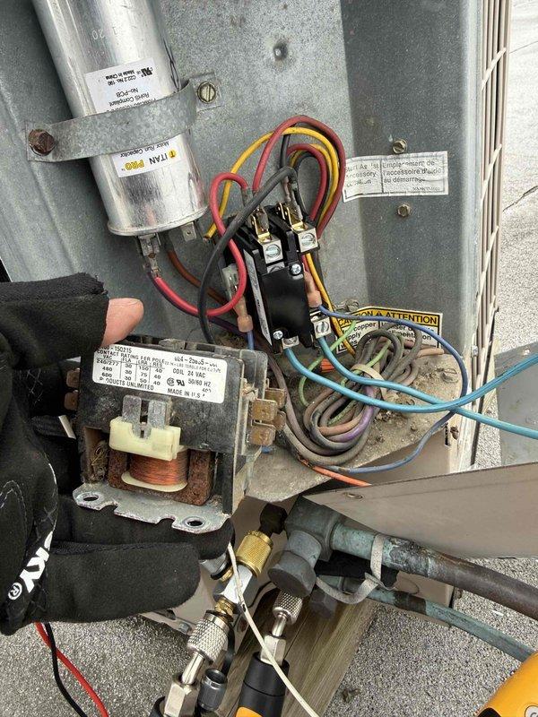 Performed diagnostic assessment on commercial HVAC system and identified faulty contactor requiring replacement. Inspected associated electrical components including transformer and capacitor connections to ensure proper operation. Successfully replaced contactor, reconnected all wiring according to manufacturer specifications, and verified system functionality with operational test.