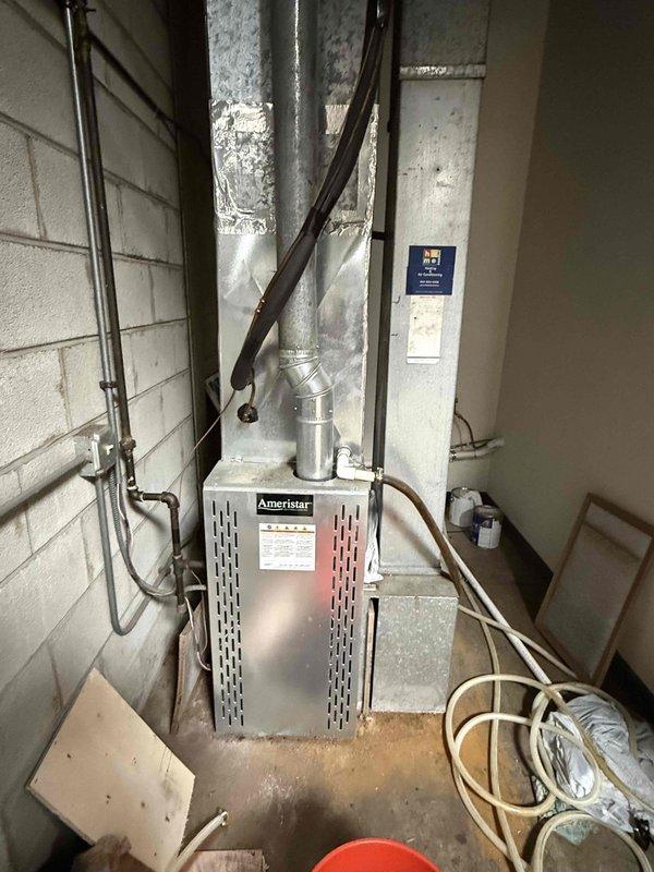 Performed spring CNC maintenance on Ameristar heating unit. Inspected and replaced air filter with new fibrous synthetic filter. Documented equipment specifications and filter information, noting any necessary updates for the filter list.