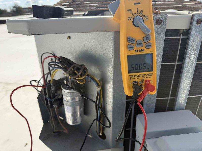 # Service Summary

Completed spring preventive maintenance inspection on commercial rooftop York air conditioning unit per prepaid maintenance agreement. Confirmed tenant availability prior to service as instructed. Performed comprehensive checklist including electrical diagnostics using digital multimeter to verify proper voltage and capacitor function. Inspected condenser coil condition, verified unit operation, and documented current equipment specifications and filter requirements. Flagged necessary updates to filter list for office records.