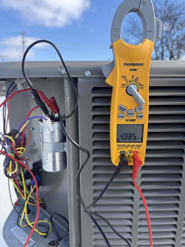 # Service Summary

Completed spring preventive maintenance inspection on commercial rooftop Lennox HVAC unit per CSA agreement. Performed comprehensive checklist including electrical diagnostics with clamp meter showing 498S reading, capacitor inspection, and visual assessment of all system components. Updated equipment and filter information for maintenance records and documented system condition with photographs.