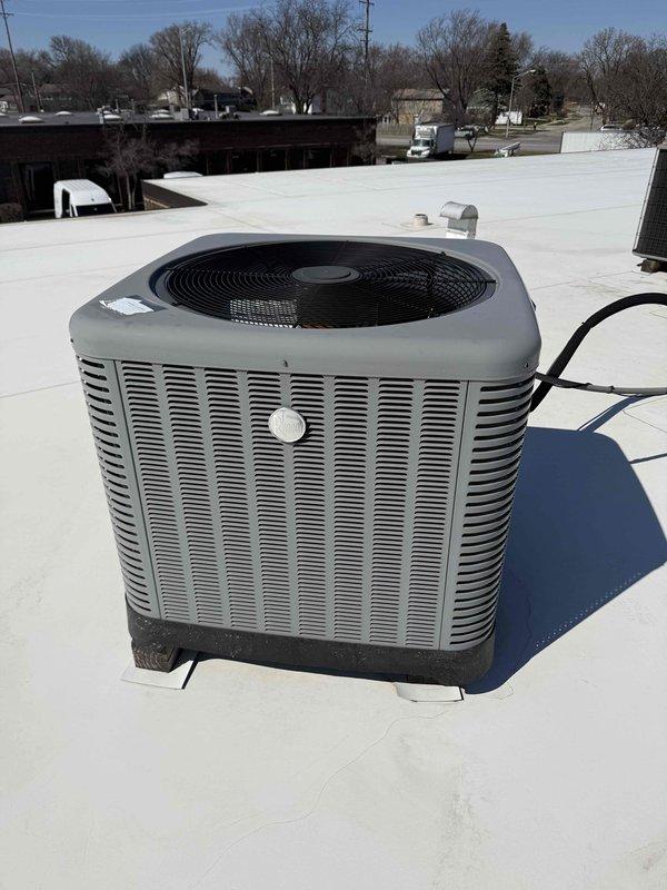 # Service Summary

Completed spring preventive maintenance inspection on commercial rooftop HVAC equipment including York condenser unit and cylindrical air conditioning unit. Performed comprehensive checklist evaluation, documented current equipment specifications and filter information, captured photographic documentation of all units and their operating conditions, and flagged necessary updates for filter list maintenance records.