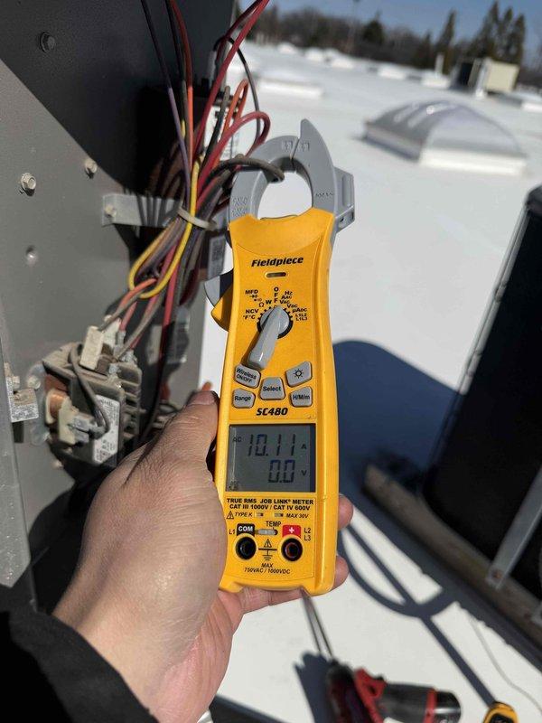 Completed spring preventive maintenance inspection on commercial Lennox furnace system per checklist requirements. Verified equipment operation, documented current equipment specifications and filter information for records update, and performed electrical diagnostics using clamp meter to confirm proper amperage draw and system performance. All equipment photographed and flagged necessary filter list updates for office review.