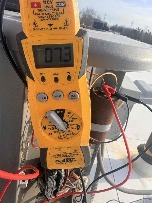 Completed spring preventive maintenance on commercial HVAC unit. Performed comprehensive system inspection per checklist, documented manufacturer equipment specifications from unit nameplate, and tested electrical components including capacitor voltage readings. Updated equipment information and filter specifications for maintenance records.