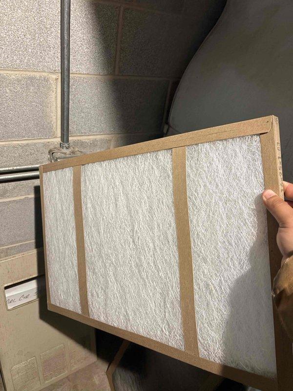 Completed spring preventative maintenance on commercial HVAC system per contract service agreement. Replaced air filter on indoor air handler unit and performed comprehensive inspection of two Goodman rooftop condenser units. Documented equipment specifications and filter dimensions, noting all system information for maintenance records and flagging necessary updates to filter inventory list.