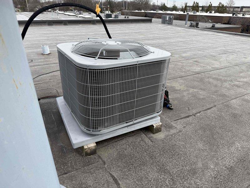 Completed spring preventive maintenance inspection on commercial HVAC systems including rooftop condenser unit and indoor air handler. Performed comprehensive checklist evaluation, documented current equipment specifications and filter information, captured photographic documentation of all units, and identified panel damage on indoor unit requiring future attention. Updated equipment records to reflect current system conditions and flagged necessary changes to filter inventory list for proper maintenance tracking.