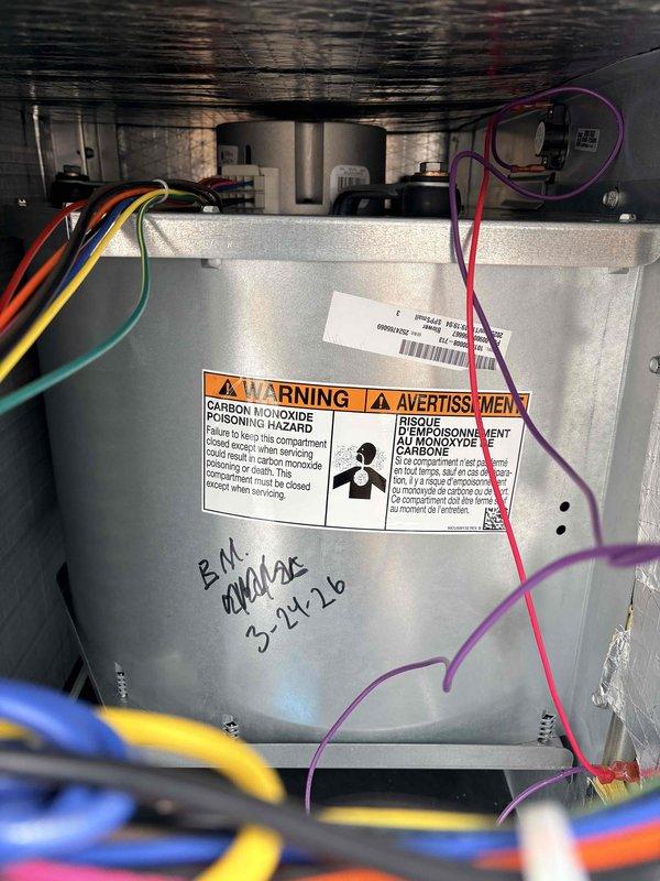 Replaced failed blower motor on rooftop unit #7 under warranty coverage. Removed and disposed of defective motor assembly, installed new OEM replacement unit, reconnected all electrical connections, and verified proper operation with successful test run.