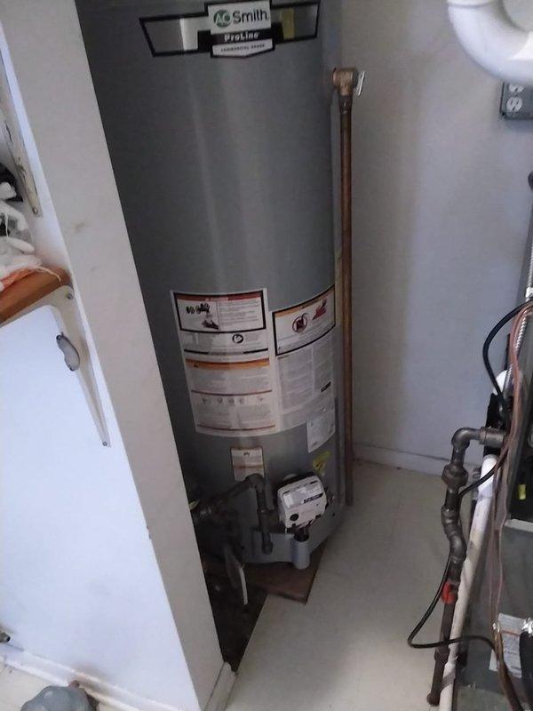 Completed full residential HVAC system replacement including removal and disposal of existing forced air furnace and installation of new Lennox 97% AFUE two-stage variable speed downflow 88k BTU furnace with connections to existing supply/return ductwork, gas line, electrical circuit, and exhaust system. Additionally removed and disposed of existing water heater and installed new A.O. Smith ProLine 50-gallon residential water heater with connections to existing gas, electric, water piping, and exhaust chimney. All equipment started up, tested, adjusted for proper operation, and passed complete safety inspection with warranties activated.