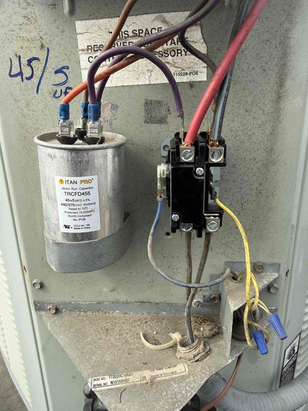 Performed commercial HVAC maintenance under prepaid service agreement. Replaced failed contactor on unit due to worn contacts and deterioration. Removed old contactor from electrical control panel, disconnected all wire connections, and installed new contactor with proper wire terminations to capacitor and power supply. Verified all electrical connections were secure and system operational upon completion.
