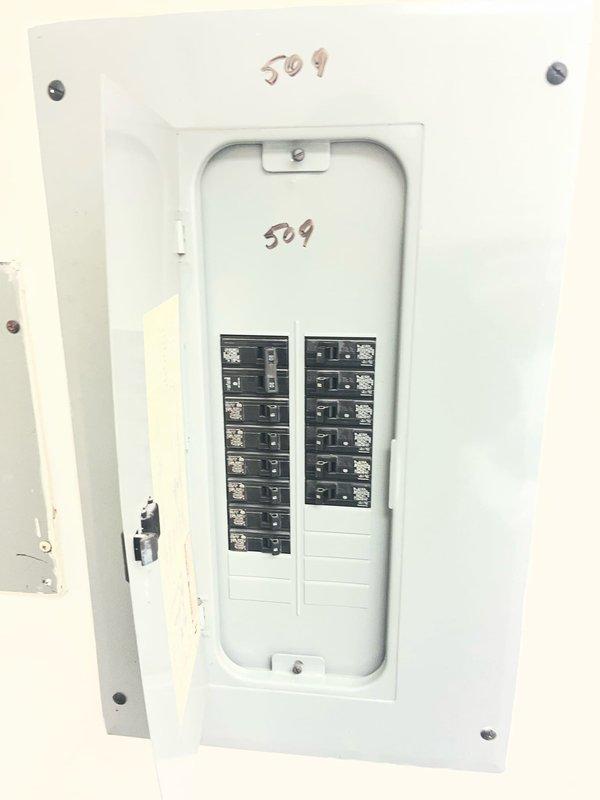 Completed estimate for full HVAC system replacement including air conditioning unit and air handler for new customer. Documented existing electrical panel configuration showing 529 address marking and current breaker setup with adequate capacity for new equipment installation. Assessed installation requirements and provided comprehensive replacement proposal for complete system upgrade.
