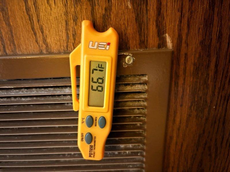 Completed scheduled maintenance clean and check on residential air conditioning system per Comfort Plan agreement. Performed comprehensive inspection of indoor unit including blower motor, electrical connections, and control components; verified proper operation of Air Scrubber Plus air purification system. Measured and documented system temperatures with evaporator coil reading 66.7°F, confirming adequate cooling performance and proper refrigerant charge.