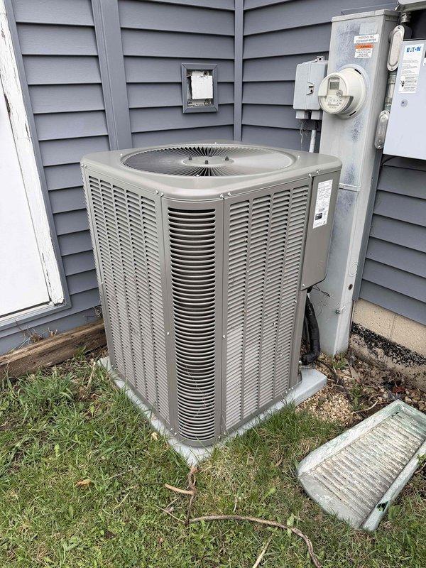 Completed annual Comfort Plan clean and check maintenance on single HVAC system including Lennox furnace and outdoor AC condenser unit. Performed comprehensive inspection of both indoor and outdoor equipment, cleaned condenser coils, checked refrigerant levels, tested electrical connections and controls, inspected ductwork, and verified proper system operation. Collected Gold Comfort Plan renewal payment and documented equipment condition with photographs per service agreement requirements.