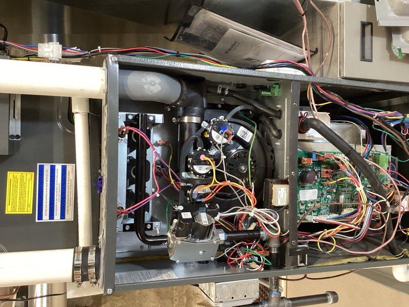 Returned to site to complete electrical wiring connections for downstairs HVAC system and replaced mitigation component. Verified all wire terminations at control board, motor assembly, and system controls were secure and properly configured. Tested system operation to confirm proper functionality of heating unit, blower motor, and associated safety controls upon completion of installation.